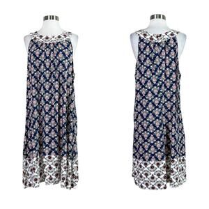Boden | Floral Tulip Print Sleeveless Navy Blue White Swing Flowy Tank Dress 12